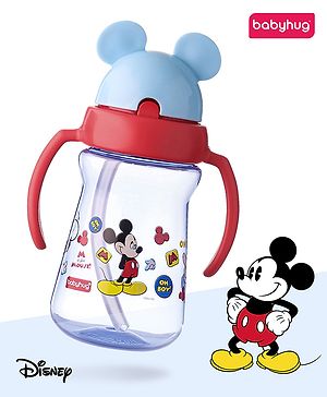 Babyhug Disney Flip Top Open Sipper with Mickey Mouse Print & Twin Handle Red- 180 ml