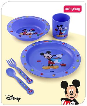 Babyhug Disney Feeding Set with Mickey Mouse & Friends Print - Blue