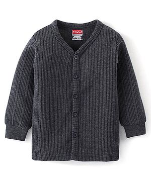 Babyhug Full Sleeves Front Open Solid Thermal Vest - Dark Grey