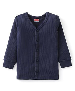 Babyhug Front Open Full Sleeves Thermal Vest Solid Colour - Navy
