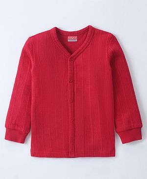 Babyhug Front Open  Solid Colour Full Sleeves Thermal Vest - Red