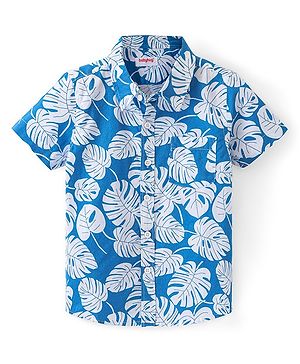 Babyhug 100% Cotton Woven Half Sleeve Regular Collar Shirt with Leafy Print - Blue