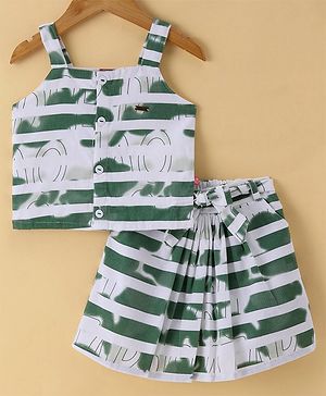 Twetoons Sleeveless Striped Top & Skirt Set - Green