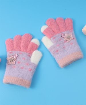 Babyhug  Woollen Gloves with Star Applique - Lavender