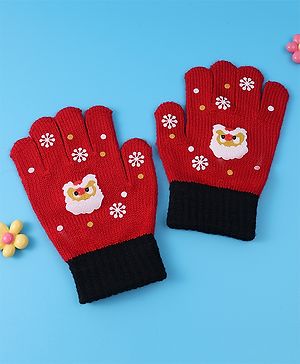 Babyhug Woollen Gloves with Owl Print - Red