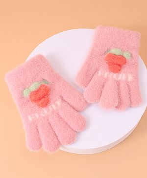 Babyhug Woollen Gloves with Fruit Print - Peach