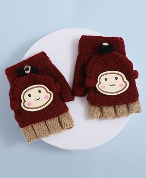 Babyhug Woollen Gloves with  Applique - Maroon