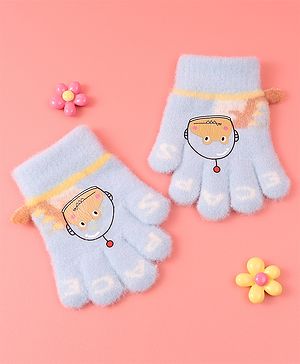 Babyhug Woollen Gloves with Crocodile Print - Sky Blue