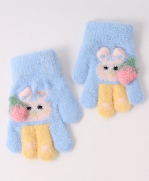 Babyhug Woollen Gloves with Bunny Print - Blue