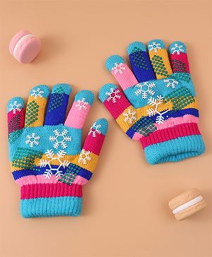 Babyhug Woollen Gloves with Snow Print - Multicolor