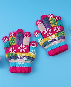 Babyhug Woollen Gloves with Snow Print - Multicolor