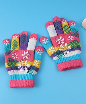 Babyhug Woollen Gloves with Snow Print - Multicolor