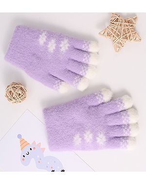 Babyhug Woollen Gloves with Floral Design - Lavender