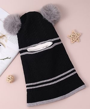 Babyhug Monkey Cap with Bear Applique -  Black