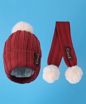 Pine Kids Woollen Cap & Sets with Pom Pom - Red