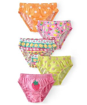 Babyhug 100% Cotton Panties Fruits Floral & Polka Dots Print Pack of 5 - Multicolour