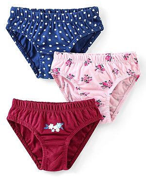 Babyhug 100% Cotton Single Jersey Panties with Floral and Polka Dots Print Pack of 3 - Multicolor