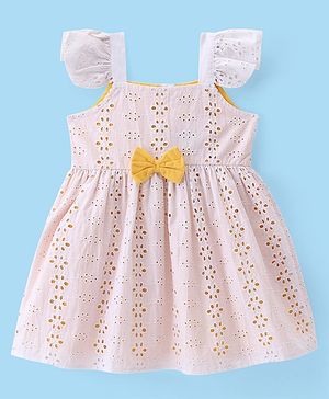 Babyhug Woven Frill Sleeves Frock With Bow Applique - White
