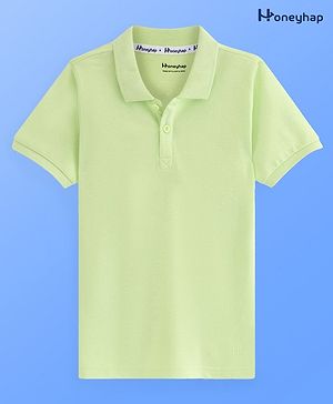 Honeyhap 100% Cotton Knit Solid Half Sleeves Polo T-Shirt with Bio Finish - Green