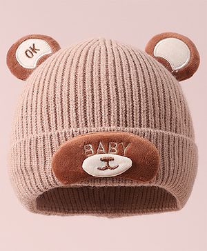 Babyhug Woollen Cap with Knot & Applique - Beige