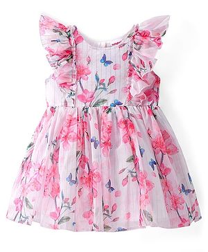 Babyhug Woven Frill Sleeves Frock With Floral Print - White