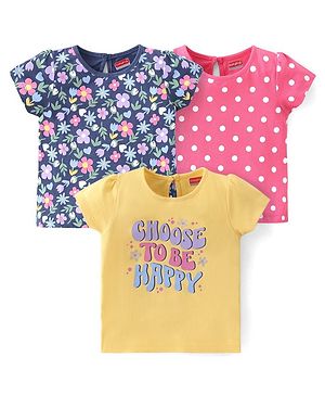 Babyhug Cotton Knit Half Sleeves T-Shirts With Floral Graphics Pack of 3 - Multicolor