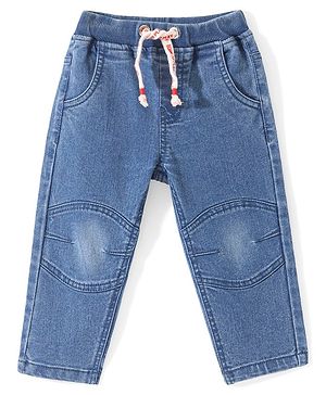 Babyhug Full Length Denim Stretchable Joggers - Dark Blue