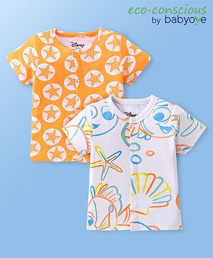 Babyoye Disney Interlock Knit Half Sleeves Jhablas With Finding Nemo Print Pack of 2- Orange & White