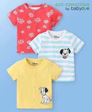 Babyoye Disney Interlock Knit Half Sleeves  Jhablas with Striped & 101 Dalmatians Graphics Pack of 3 - Red White & Yellow