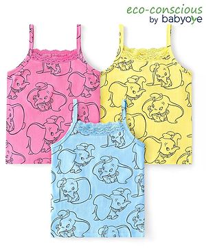 Babyoye 100% Cotton Knit Sleeveless Slips Dumbo Graphics Pack of 3 - Multicolour