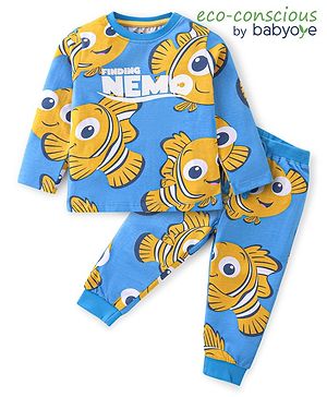 Babyoye Disney Single Jersey  Knit Full Sleeves Night Suit with Finding Nemo Print - Blue