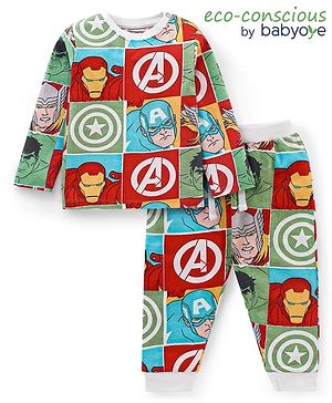 Babyoye Marvel Single Jersey Knit Full Sleeves Night Suit With Avengers Graphics - Multicolor