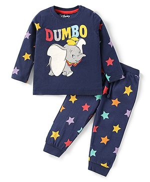 Babyoye Disney Single Jersey Knit Full Sleeves Night Suit With Dumbo Graphics - Navy Blue