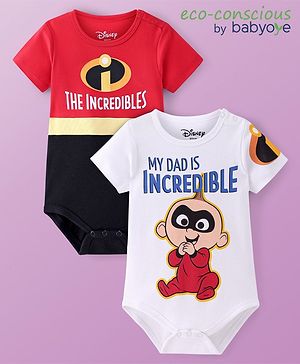 Babyoye Disney Interlock Knit Half Sleeves Onesies with The Incredibles Graphics Pack of 2 - Multicolor