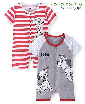 Babyoye Disney Interlock Knit Half Raglan Sleeves Rompers 101 Dalmatians Graphics Pack of 2 - Grey & Red