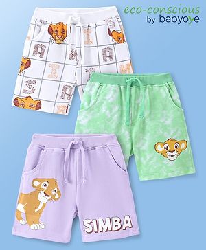 Babyoye Disney Cotton Knit Shorts with Lion King Graphics Pack of 3 - Multicolour