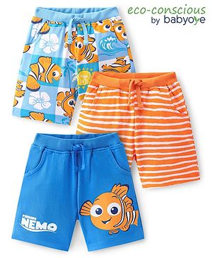 Babyoye Disney Cotton Knit Terry Striped Shorts with Finding Nemo Graphics Pack of 3 - Multicolour