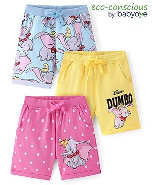 Babyoye Disney  Cotton Terry Knit Shorts With Dumbo Print Pack of 3 - Multicolor