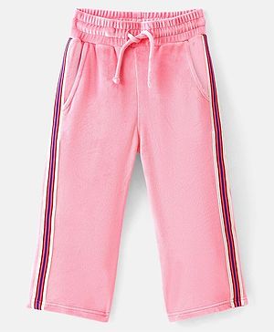 UCB Full Length Solid  Trouser with Elasticated Waist and Tape Detailing-Pink