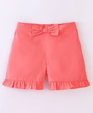 UCB Cotton Woven Knee Length Shorts with Bow and Frill Detailing - Orange