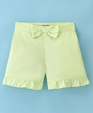 UCB Cotton Woven Knee Length Shorts with Bow and Frill Detailing - Yellow