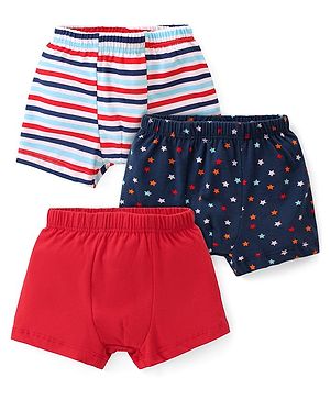 Babyhug 100% Cotton Trunk with Stripes & Star Print Pack Of 3 - Multicolor