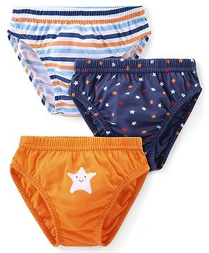 Babyhug 100% Cotton Knit Briefs Star Print Pack of 3 - Multicolour