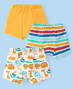 Babyhug 100% Cotton Above Knee Length Striped Trunks with Tiger Print Pack of 3 - Multicolour