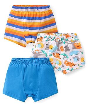 Babyhug 100% Cotton Trunk with Stripes & Animal Print Pack Of 3 - Multicolor