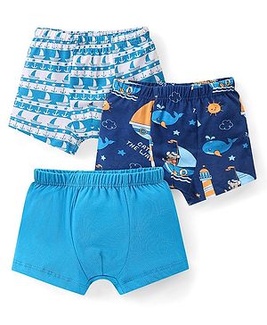 Babyhug 100% Cotton Knit Trunks Boats & Whales Print Pack of 3 - Multicolour