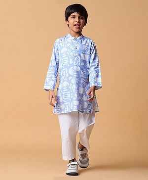 Tales & Stories Viscose Full Sleeves Abstract Printed Kurta & Pyjama Set - Blue