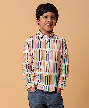 Tales & Stories Full Sleeves Abstract Printed Shirt - Red Blue & Green