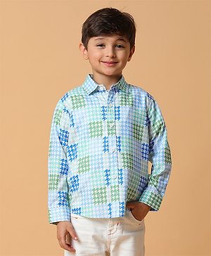 Tales & Stories Full Sleeves Abstract Printed Shirt - Blue & Green