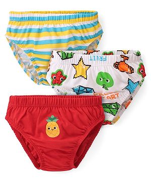 Babyhug 100% Cotton Knit Briefs Striped and Fruit Print Pack of 3 - Multicolor